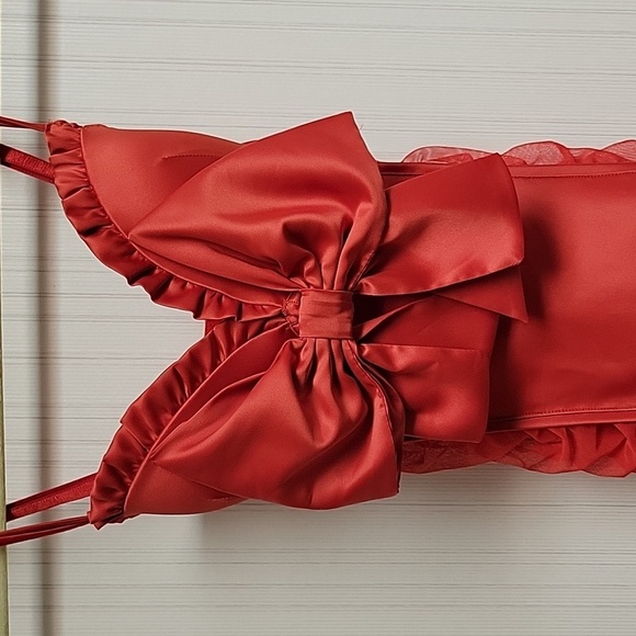 Victoria's Secret 34C red outfit with garters and bells. Bows on front and back - Picture 2 of 6